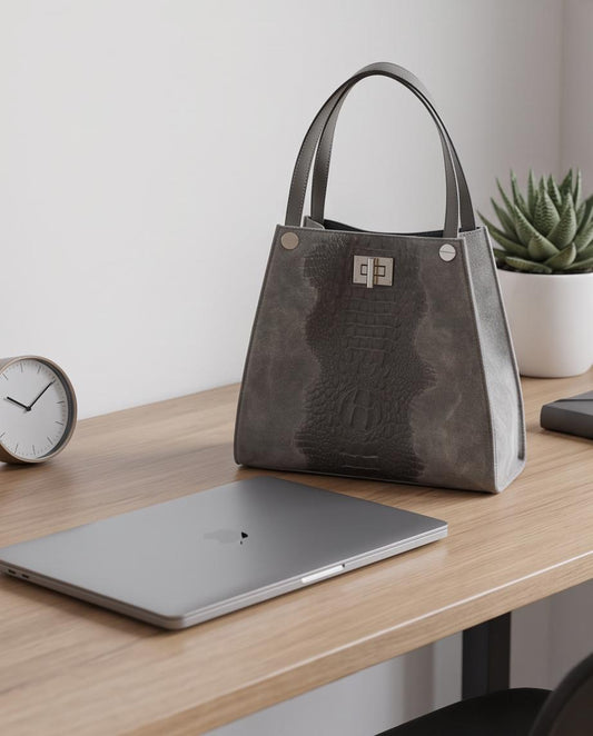 Bolso Verona de piel con panel grabado efecto cocodrilo