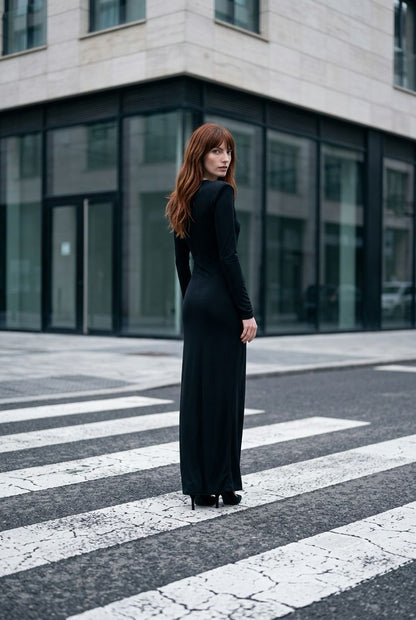 Vestido Largo Andra Drapeado Negro