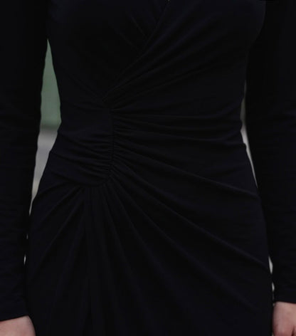 Vestido Largo Andra Drapeado Negro