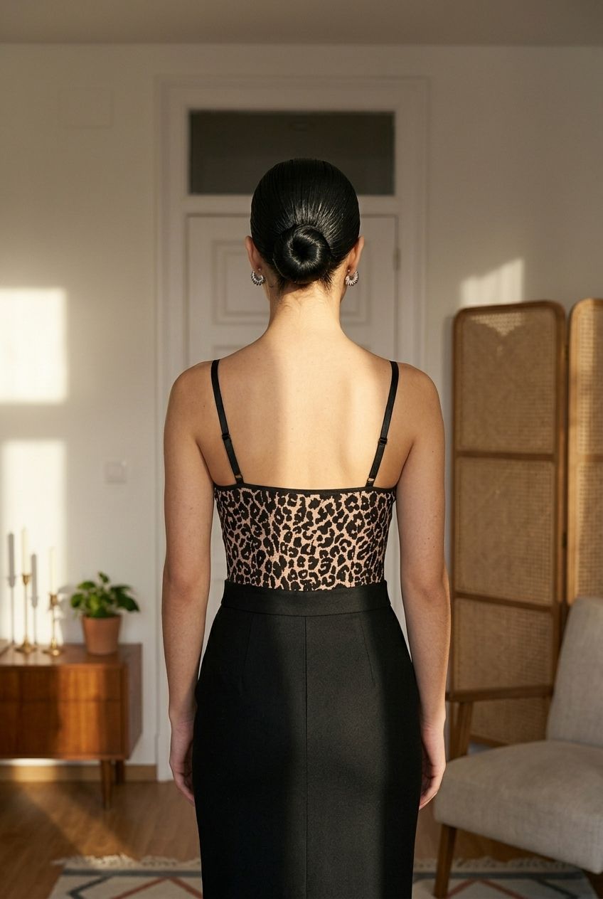 Body de fiesta ajustado con estampado de leopardo texturizado y diseño de corsé con escote corazón - Eutea