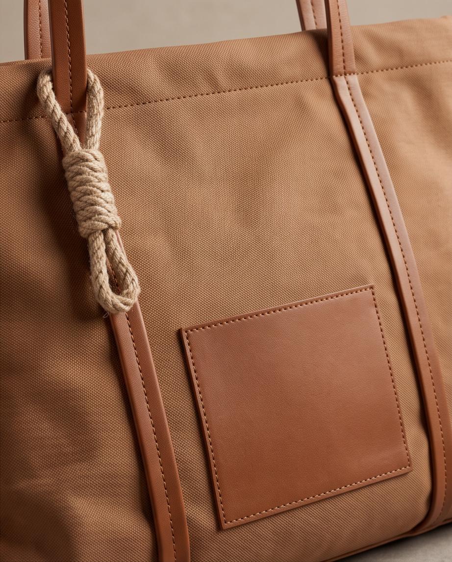 Detalle del tejido y bolsillo exterior del Bolso Búzios terracota