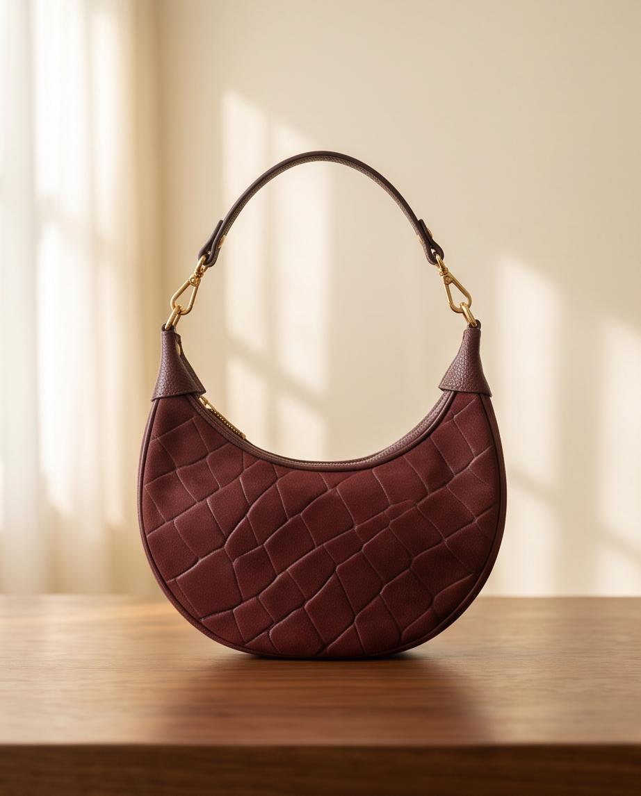 Bolso de piel Copacabana burdeos visto de frente