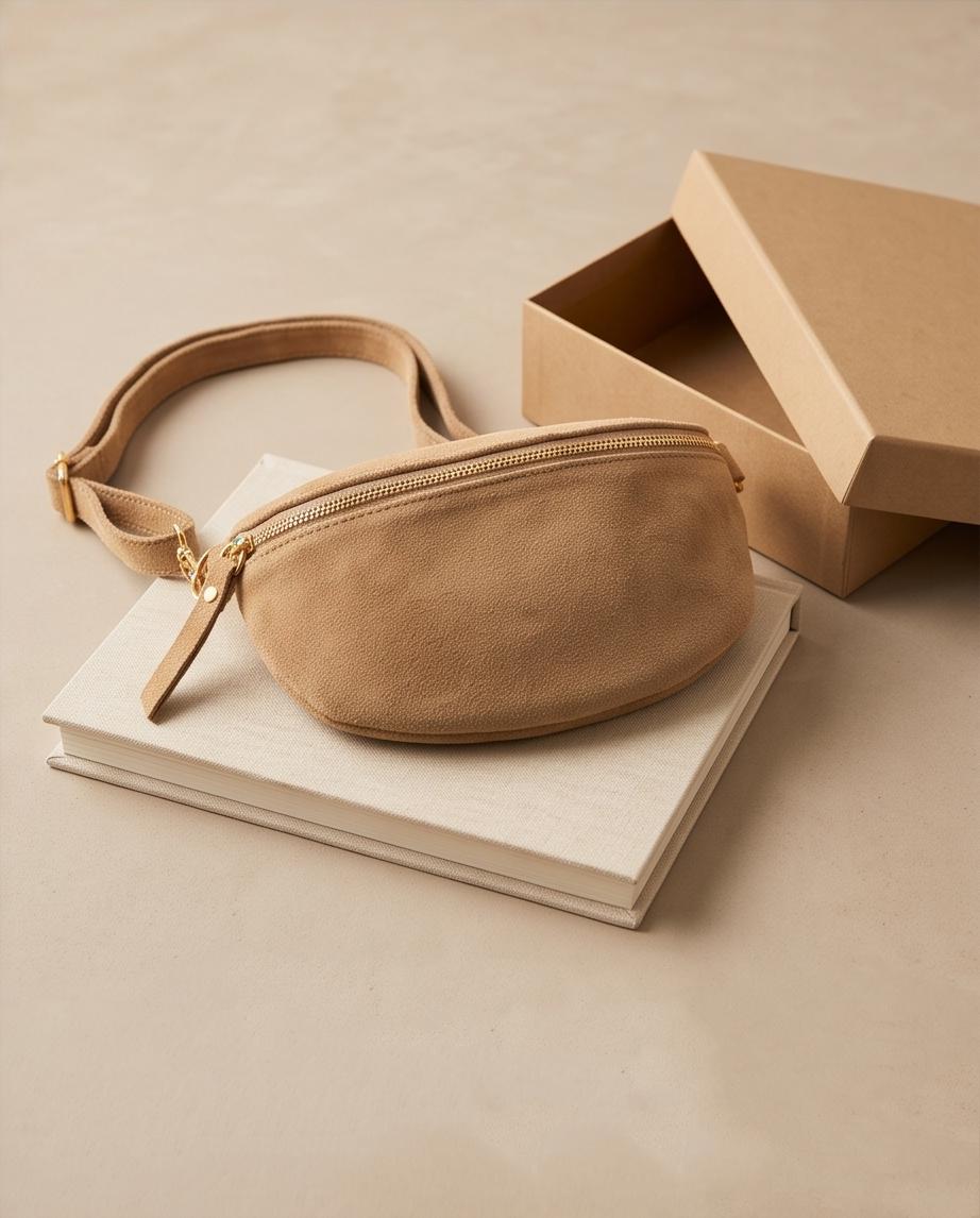 Bolso Ipanema de piel beige con cremallera y correa regulable