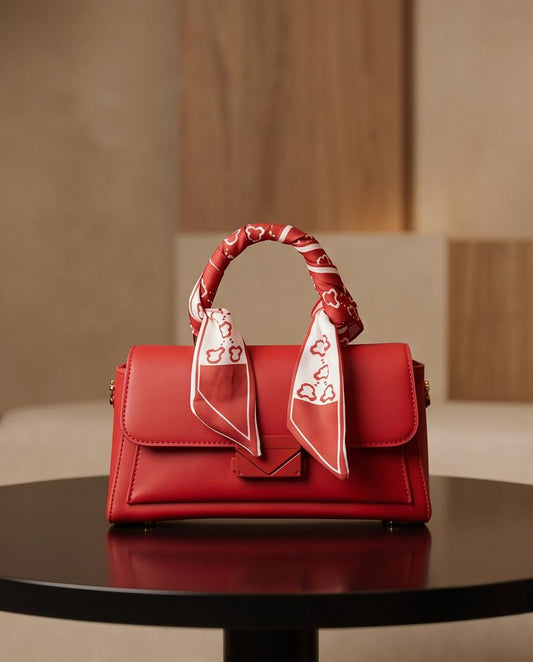 Bolso Leblon rojo elegante con pañuelo en el asa