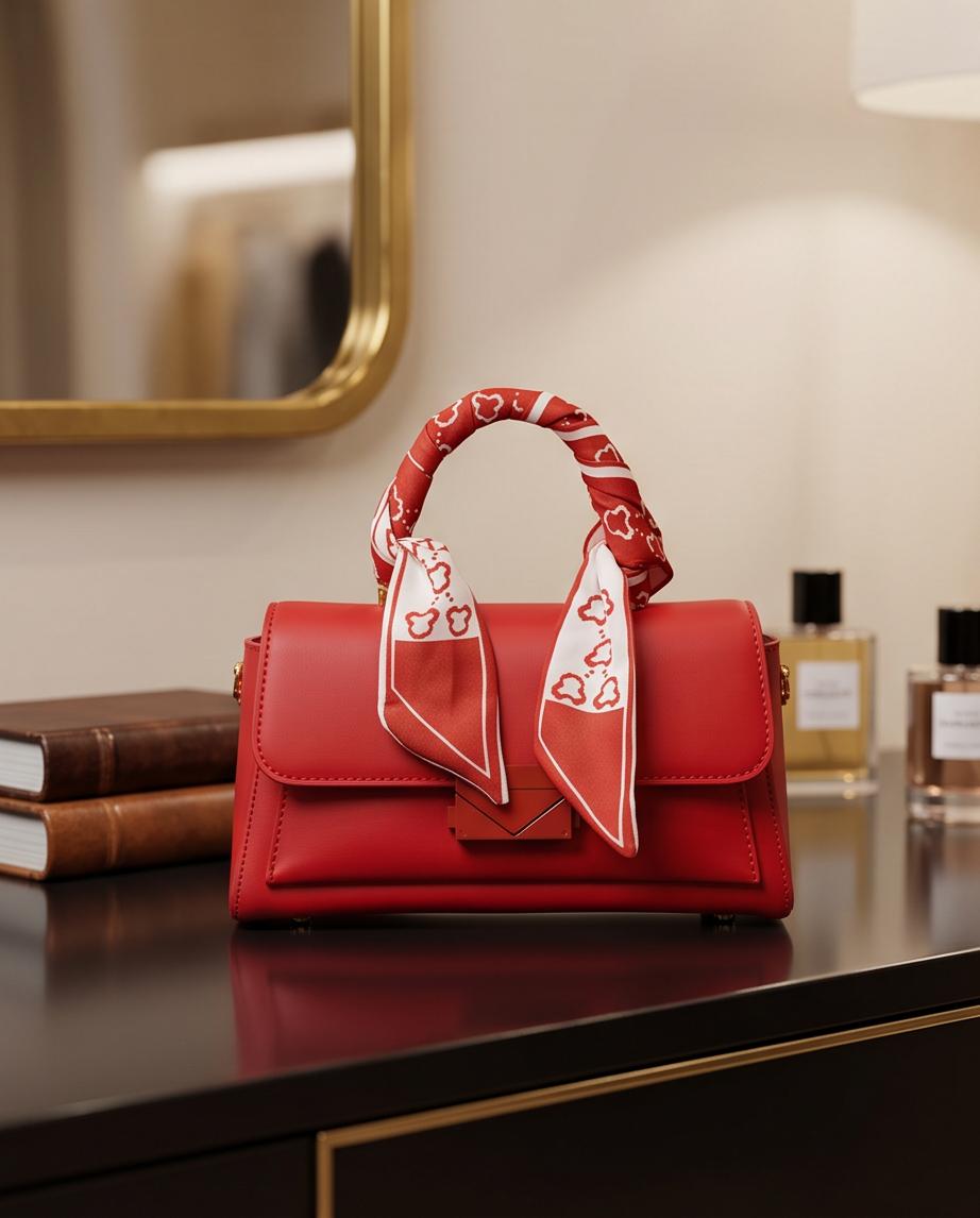 Bolso Leblon rojo con pañuelo y cierre frontal