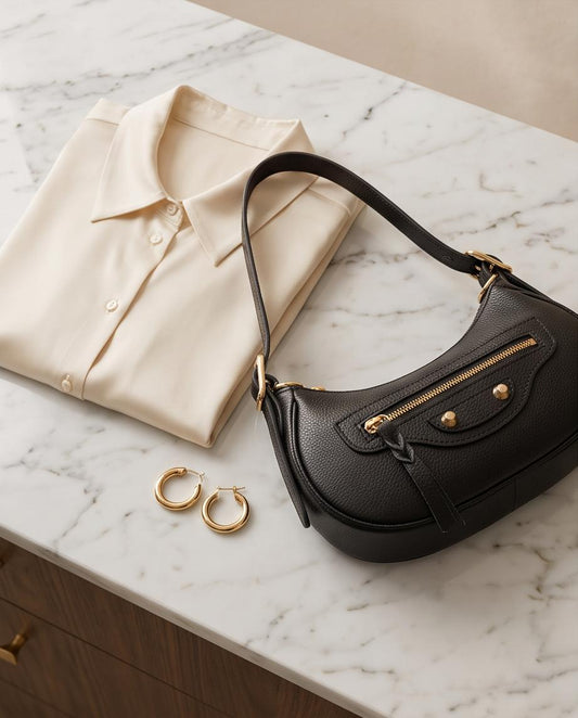 Bolso de piel negro Lucca Made in Italy con bolsillo frontal y cremallera