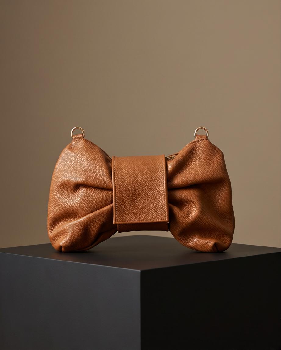 Bolso Ilhabela de piel camel con diseño drapeado efecto lazo