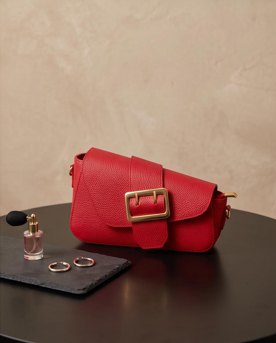 Bolso Roma de piel roja con herrajes dorados