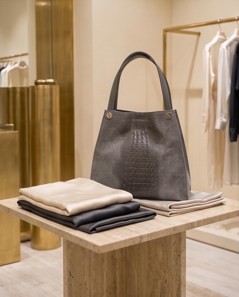 Bolso shopper Siena de piel gris fabricado en Italia