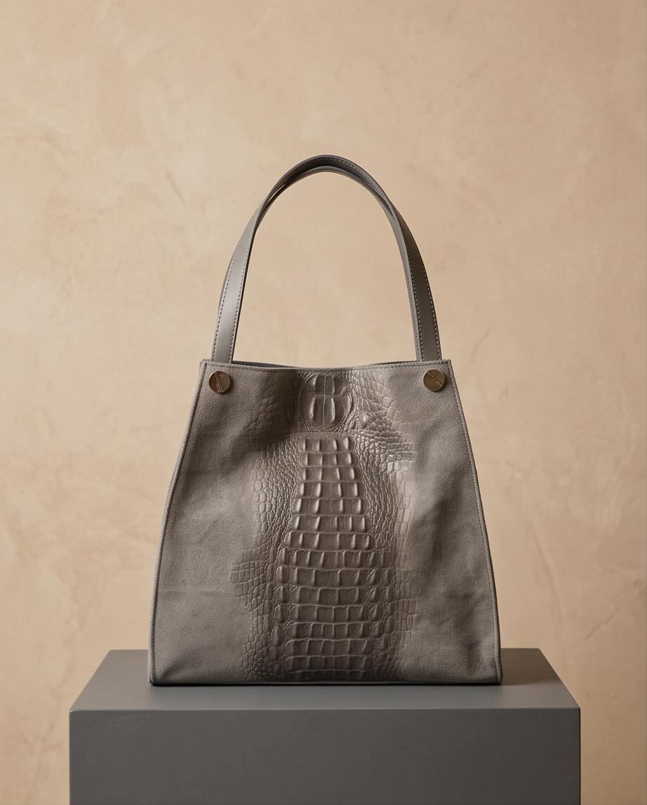 Bolso Verona de piel con panel grabado efecto cocodrilo