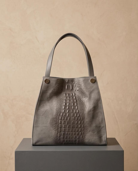Bolso Verona de piel con panel grabado efecto cocodrilo