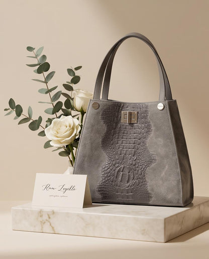 Bolso Verona de piel con panel grabado efecto cocodrilo