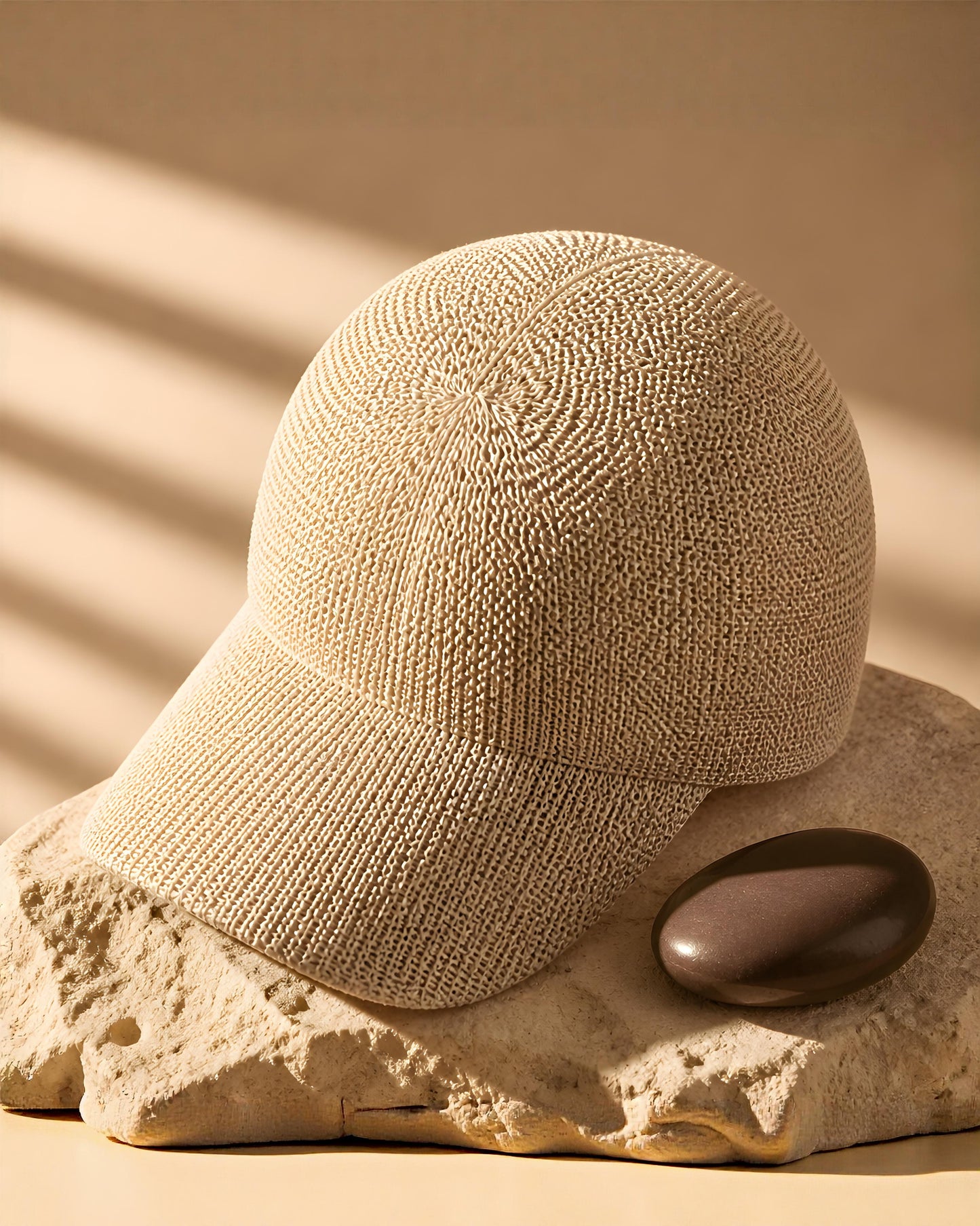 Gorra veraniega de fibra de papel color arena claro vista de lado