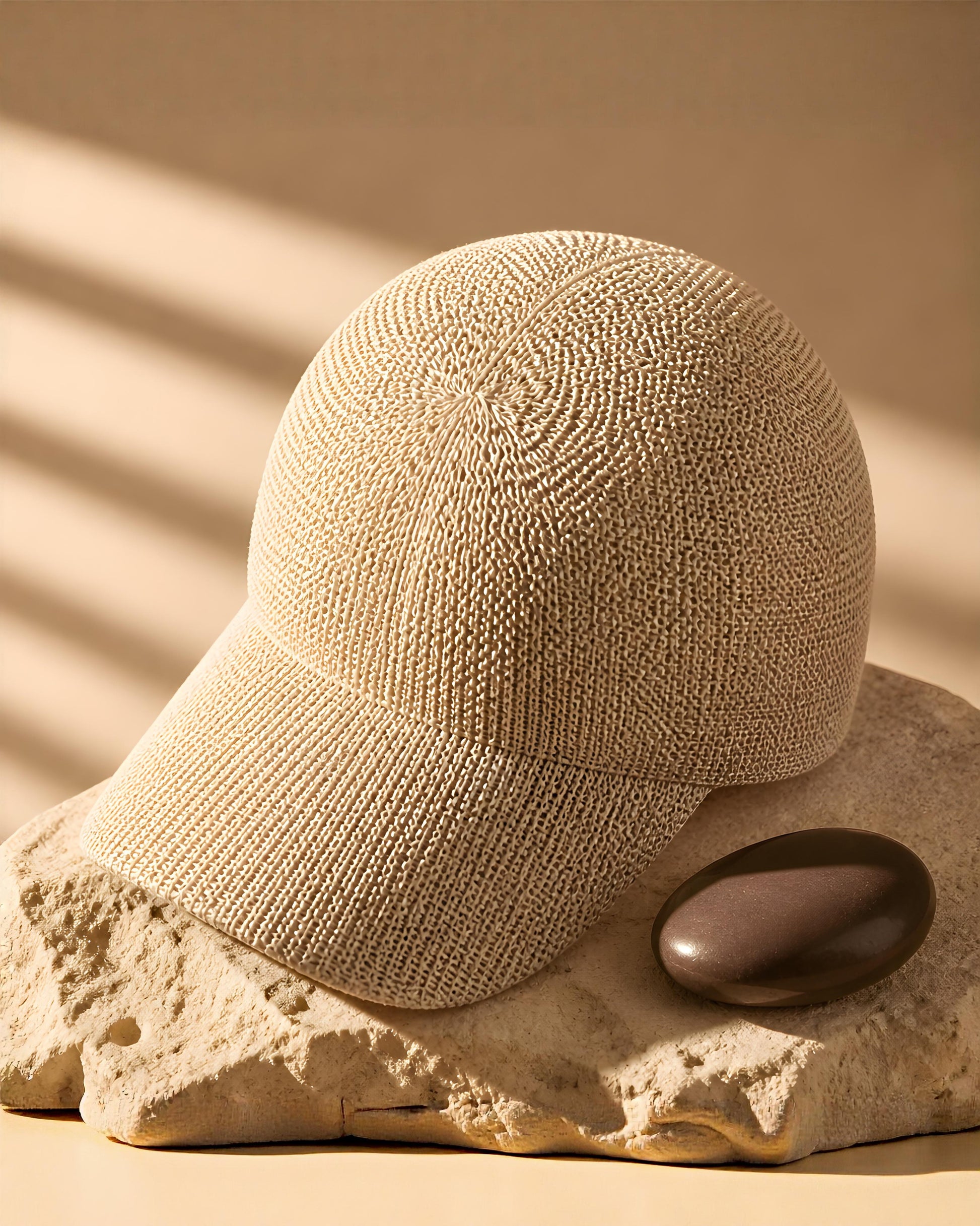Gorra veraniega de fibra de papel color arena claro vista de lado