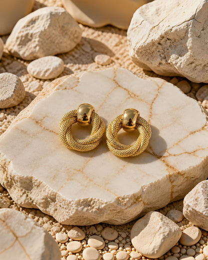 Pendientes trenzados de acero inoxidable en color oro Malgrat de Eutea