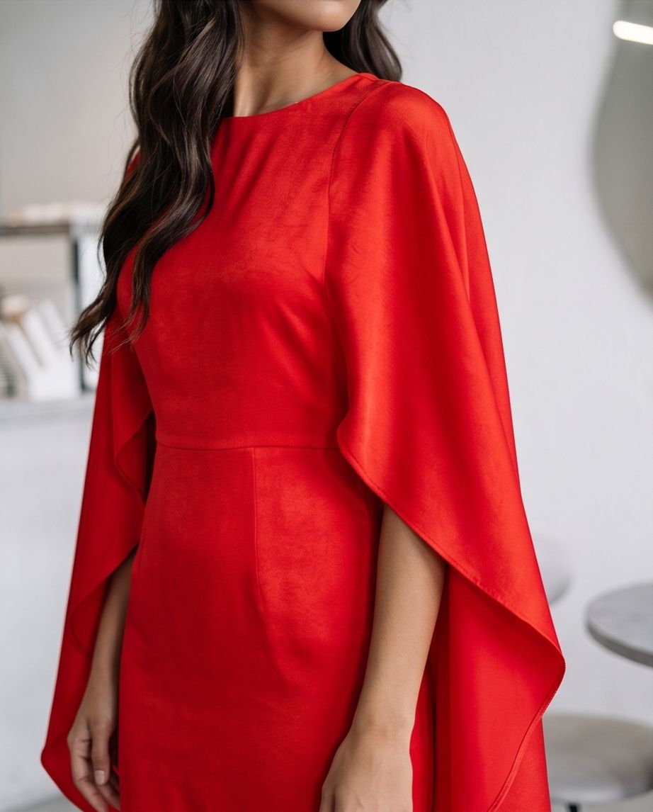 Detalle de las mangas efecto capa del vestido Agoitz rojo